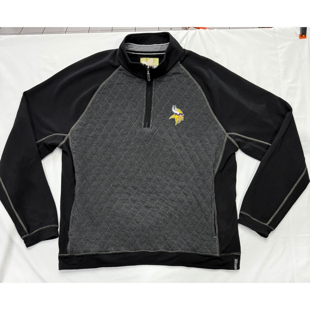 Tommy Bahama Football Minnesota Vikings Quarter Zip Pullover XXL Black Grey